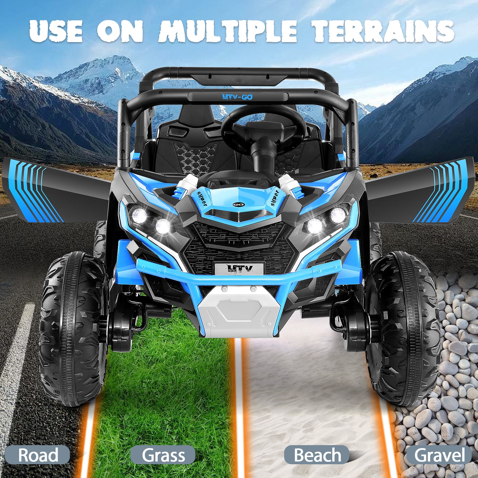 Funcid 24V Ride on Car for Kids, 2WD/4WD Switchable Ride on Car with Remote Control, 2 Seater Ride on Toys, UTV, Bluetooth, Music, LED Lights, Storage Space