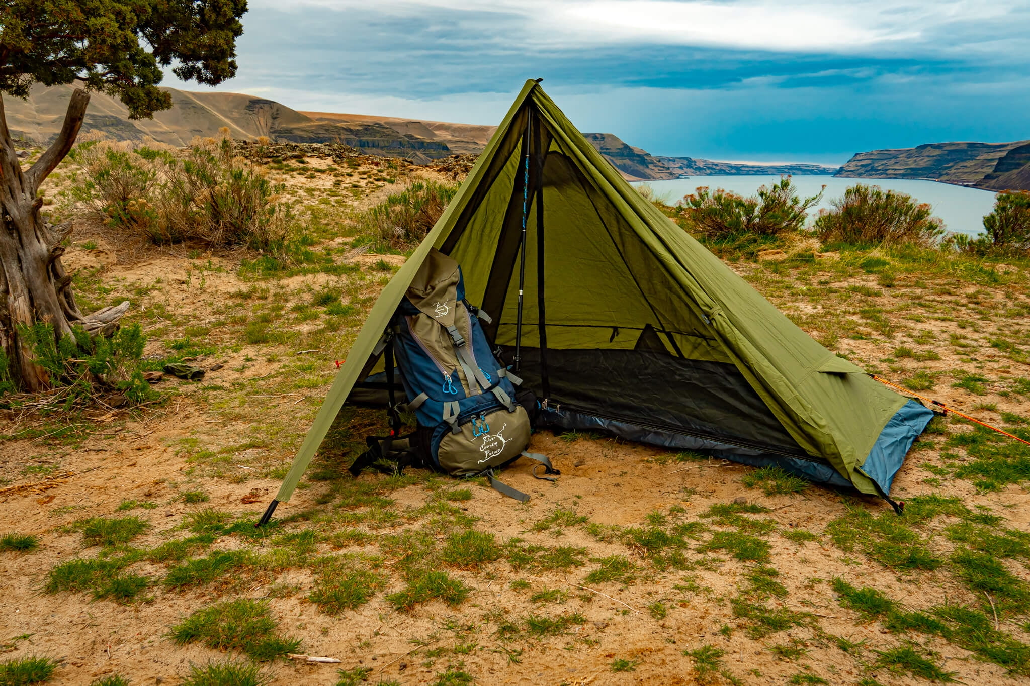 River Country Products One Person Trekking Pole Tent, Ultralight Backpacking Tent - Green
