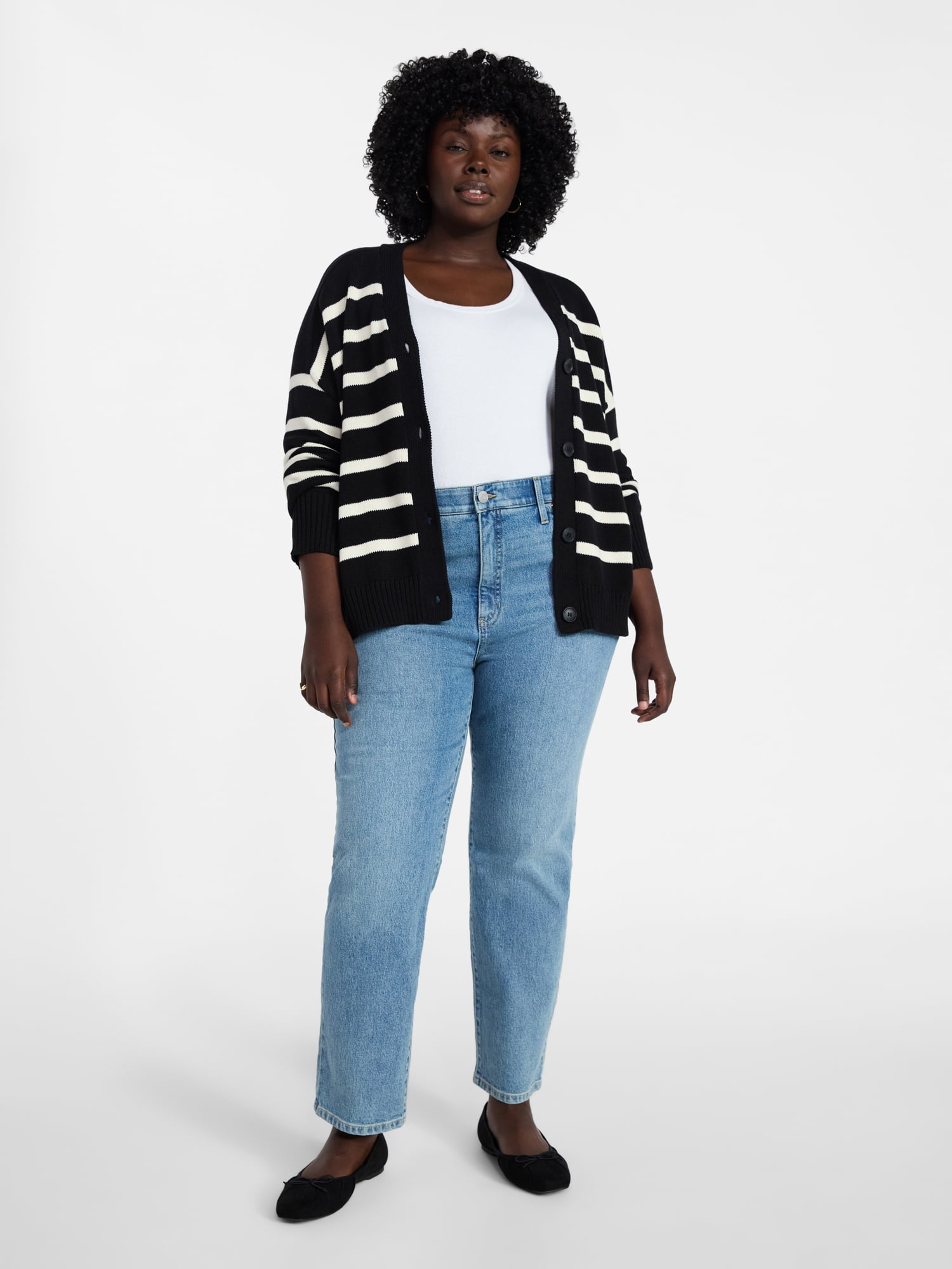 Terra & Sky Women's Plus Signature High Rise Straight Leg Jeans with Control Panel, Sizes 16W-28W