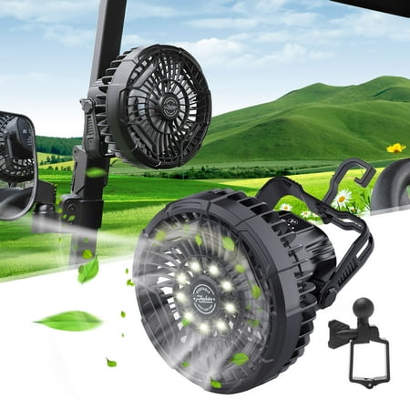 Roykaw Golf Cart Portable Rechargeable Fan w/LED Lantern Camping Fan 10400mAh Battery Operated Fan
