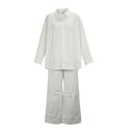 thumbnail image 6 of Cagogo Women's 2 Piece Long Sleeve Shirt Wide Leg Pants Set Casual Lounge Outfits Solid Collared Top Matching Lounge Set Airport Travel Clothes, White XL, 6 of 6