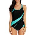thumbnail image 3 of Women's One Piece Athletic Racerback Bathing Suit Color Block Swimsuit, 3 of 6