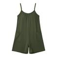 thumbnail image 6 of YTCAMLO Cotton Overalls for Women Beach Boho Casual Ruched Crew Neck Baggy Shorts Rompers with Pockets Stretchy One Piece Jumpsuits, Army Green S, 6 of 6