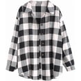 thumbnail image 1 of Camisa de manga larga a cuadros para mujer, con botones, mezcla de lana, chaqueta fina, blusa informal con bolsillo, 1 of 5