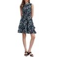 thumbnail image 2 of INSPIRE CHIC Vestidos de gasa para mujer, vestido mini sin mangas con fruncido y estampado floral, talla L, azul oscuro, 2 of 6