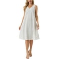 thumbnail image 1 of Vestido de lino sin mangas para mujer Inspire Chic, con escote en V, cinturón en la cintura, corte A, vestido de verano con bolsillos, color beige, 1 of 6