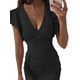 thumbnail image 4 of VISgogo Vestido de manga corta ajustado para mujer, de una pieza con escote en V profundo de color sólido en 10 colores, S / M / L / XL VISgogo moda, 4 of 9
