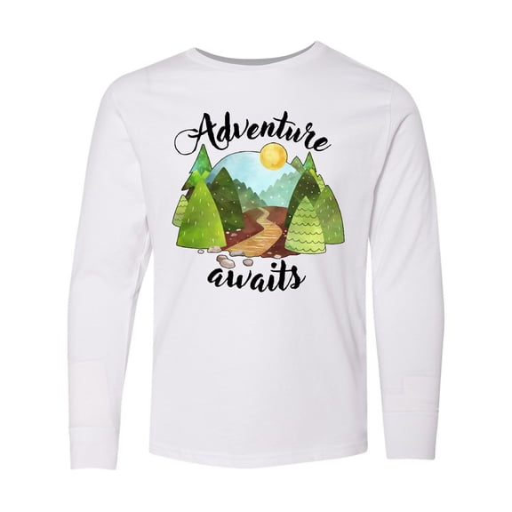Inktastic Adventure Awaits Woodland Trail Long Sleeve Youth T-Shirt