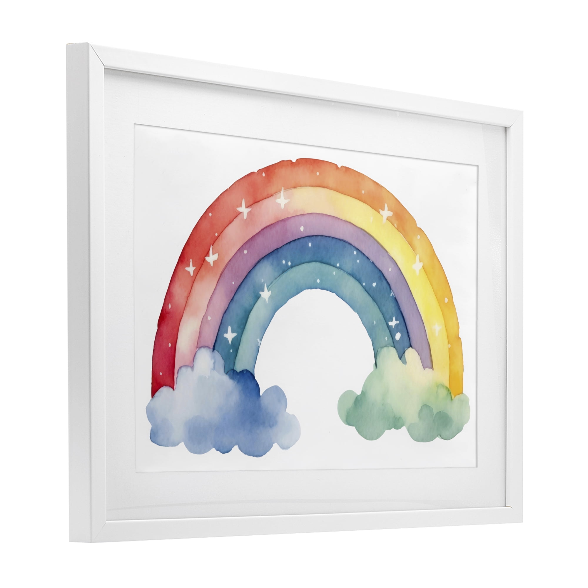 Stupell Industries Colorful Rainbow with White Stars White Framed Print Under Glass, design by Creative Studio