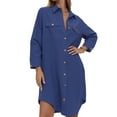 thumbnail image 2 of Yigetop Long Button Down Shirts for Women, Womens Button Down Shirts Solid Color Coat Long Sleeve Casual Lapel Collared Work Loose Long Blouses Pocket Plus Size Shirt Dress Dark Blue M, 2 of 8