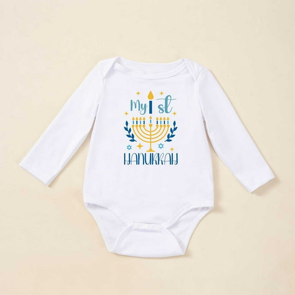 Wuxian Fall Outfits For Girls Romper First Letter Print Ruffled Sleeve Bodysuit Hanukkah Holiday Soft Cozy Relaxed Dailywear Fall Winter Clothing For Girls,Blue,9-12 Months