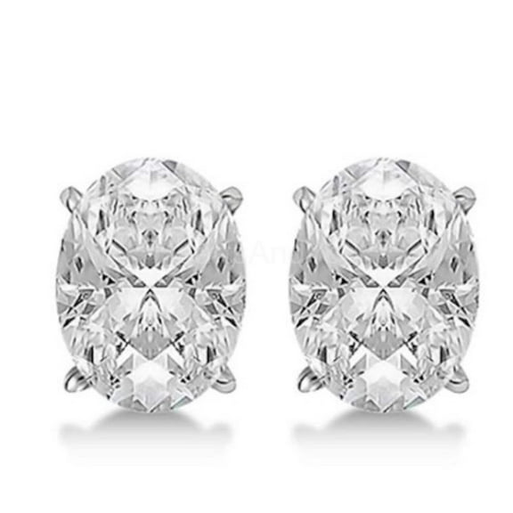 2Ct Oval Cut Lab Created Diamond Solitaire Stud Earrings 14k White Gold Plated Silver