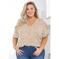 thumbnail image 3 of SHOWMALL Plus Size Tunic for Women Cold Shoulder Top Cream Leopard 4X Blouse Short Sleeve Clothing V Neck Shirts Summer Clothes, 3 of 7