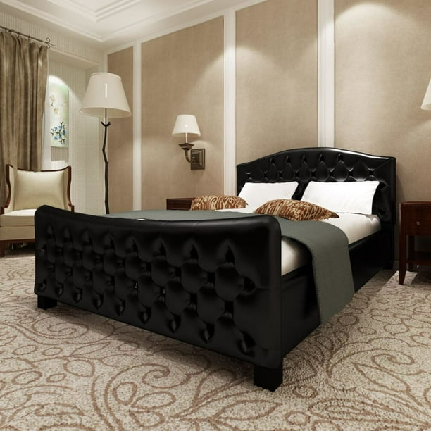 LYUMO Bed with Mattress Black Faux Leather 140x200 cm(240852+241403)