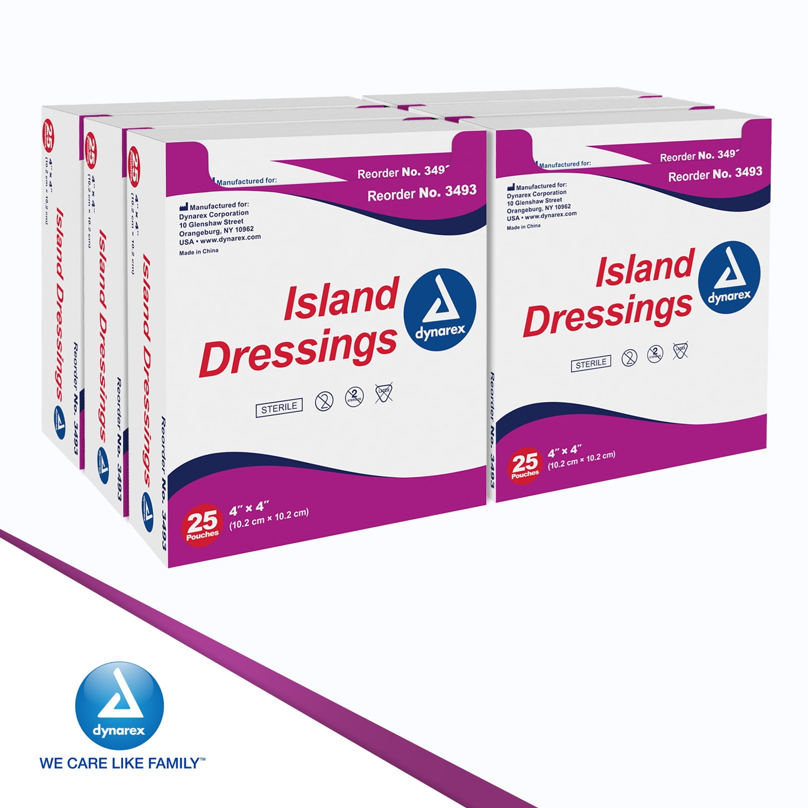 Dynarex Island Dressings – Sterile, Wound or Blister Dressing, Individually Packaged, Highly Absorbent Bandage Dressing, Adhesive Border, White, 6” x 6”-  1 Case of 150 Island Dressings (Sterile)