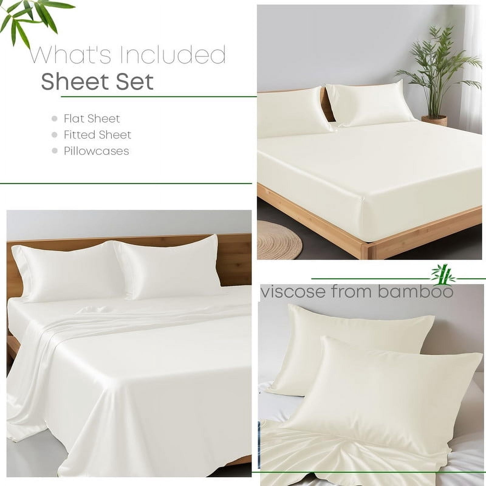 100% Bamboo Queen Sheet Set - Ultra Soft, Breathable & Cooling, Ideal for Hot Sleepers, 16" Deep Pocket, Hotel Luxury Bedding (Ivory)