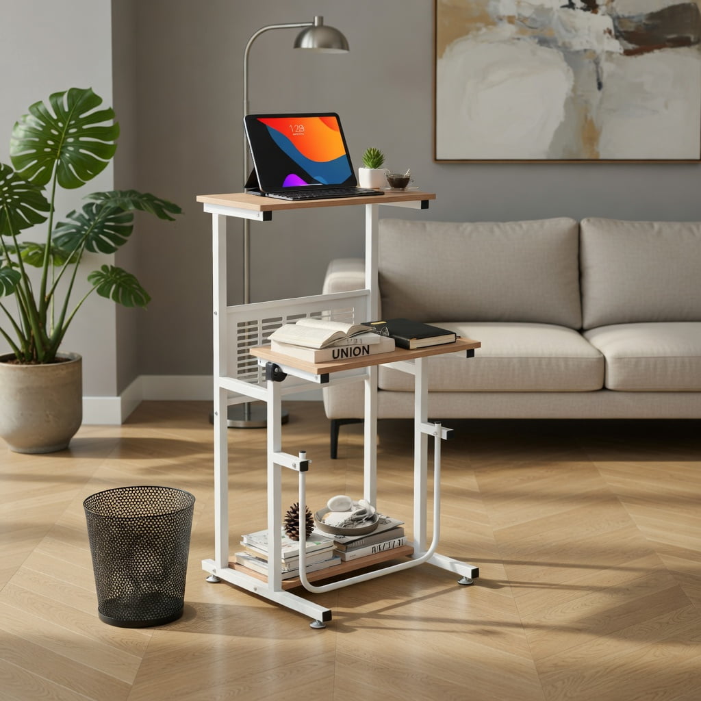 Demi Bonn Standing Desk for Small Space Sit Stand Desk with Height Adjustable Desktop, Laptop Workstation, White