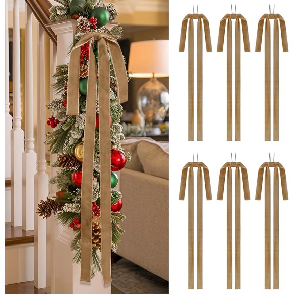 AHeartcove Burgundy Long Velvet Bows Ornaments for Christmas TreeToppers Bows for Home Wreath Wall Holiday Birthday Wedding Engagement Party Decor (15 * 24 inch, 6 Pieces)