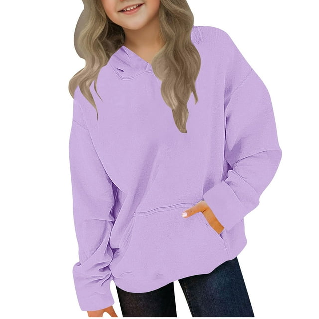 SERTG Child and Child Solid Color Zip Up Hoodies Sweatshirt Casual Lightweight Jacket Kids Long Sleeve Tops with Pockets Spring Fall(Purple#1,13 Years)