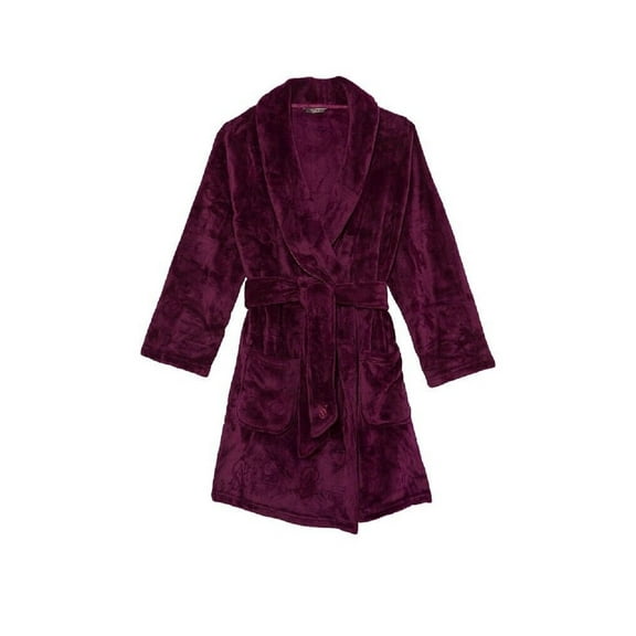 Victoria's Secret Cozy Short Plush Embossed Logo Robe Burgundy Maroon Size XL/XXL NWT