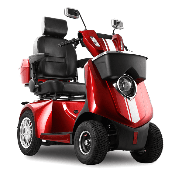 Secure Adjustable All Terrain 4-Wheel Mobility Scooter with USB Ports, Red, 500 lb Limit