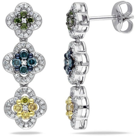 1 Carat T.W. Multi-Colored Diamond Sterling Silver Quatrefoil Drop Earrings