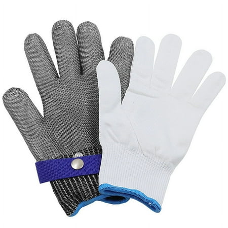 

Stainless Steel Glove Cut Resistant Metal Mesh Chainmail Glove for Meat Cutting Chainsaw Work Silver Gray L 24.5cm