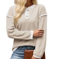 thumbnail image 4 of Wevis Autumn Henley Sweater for Women Color Block Button V-Neck Long Sleeve Knit Pullover Contrast Cuff Loose Daily Tops, 4 of 7