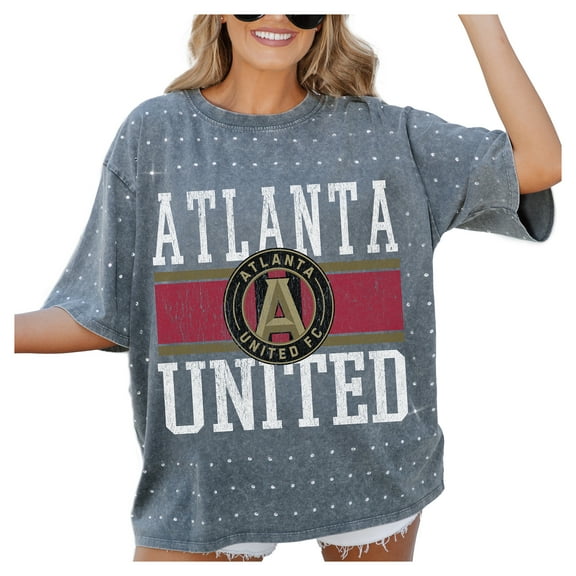 Women's-Gameday Couture  Gray Atlanta United FC Oversized Mini Rhinestone Classic T-Shirt