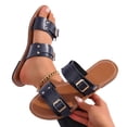 thumbnail image 4 of Womens Flat Slide Sandals Dark Blue Two Band Adjustable Buckle Faux Faux Leather Casual Summer Beach Shoes,Size 9, 4 of 9