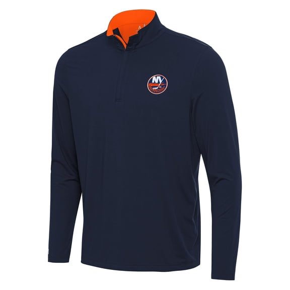 Men's Antigua Navy/Orange New York Islanders Content Quarter-Zip Pullover Top