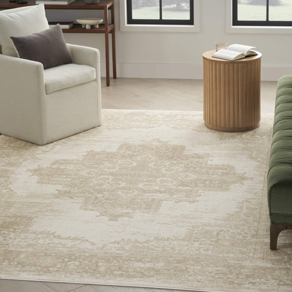 7' X 10' Ivory Floral Power Loom Area Rug