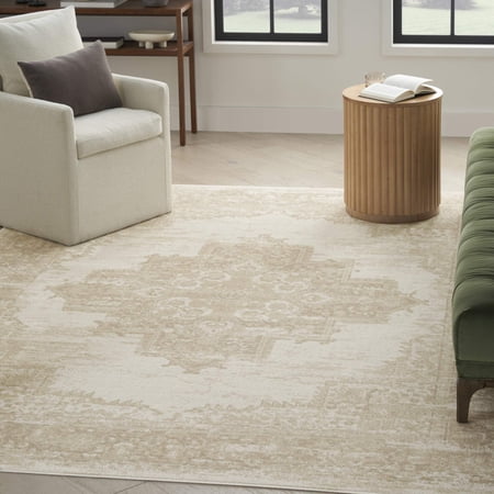 7' X 10' Ivory Floral Power Loom Area Rug