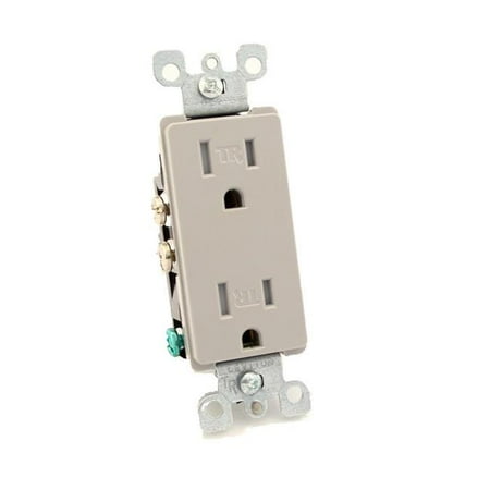 Leviton T5325-GY 15 Amp 125 Volt, Tamper Resistant, Decora Duplex Receptacle, Straight Blade, Grounding, Gray