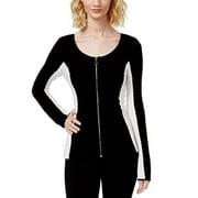 INC International Concepts Petite Colorblocked Long-Sleeve Sweater (Deep Black, Medium Petite)