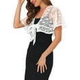 thumbnail image 4 of Allegra K Women's Lace Floral Cardigan Short Sleeve Tie Front Shrugs, 4 of 6
