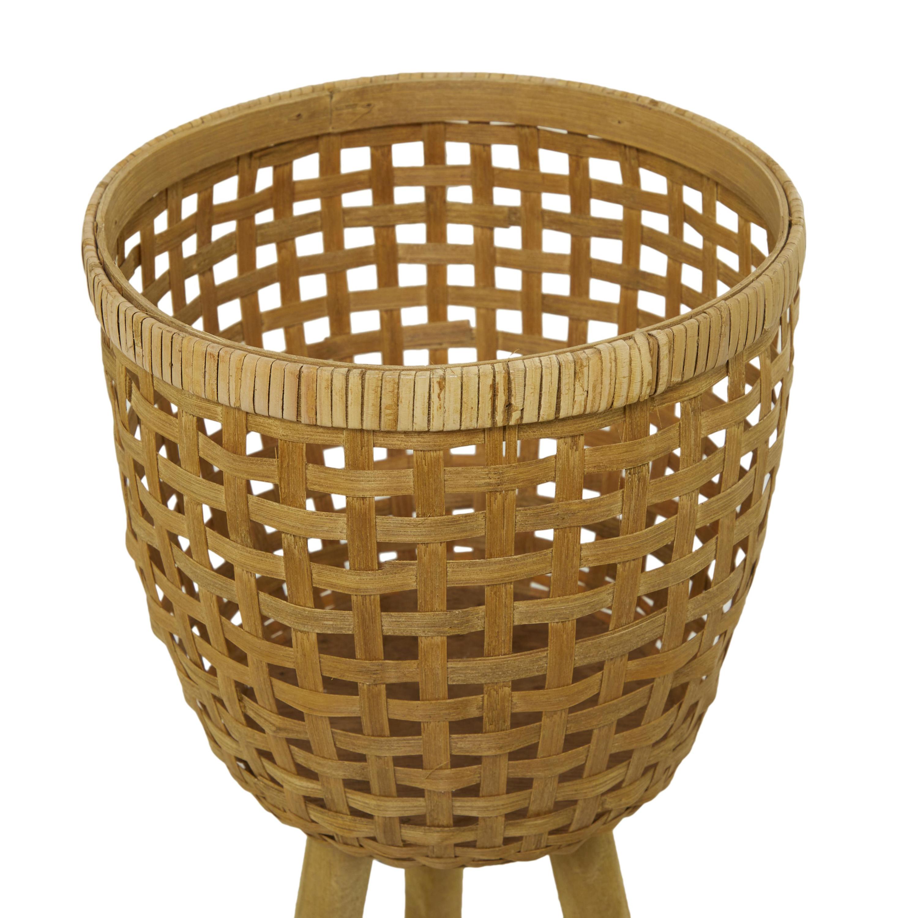 DecMode 26", 23", 20"H Handmade Woven Basket Brown Bamboo Wood Planter with Wooden Tripod Legs (3 Count)