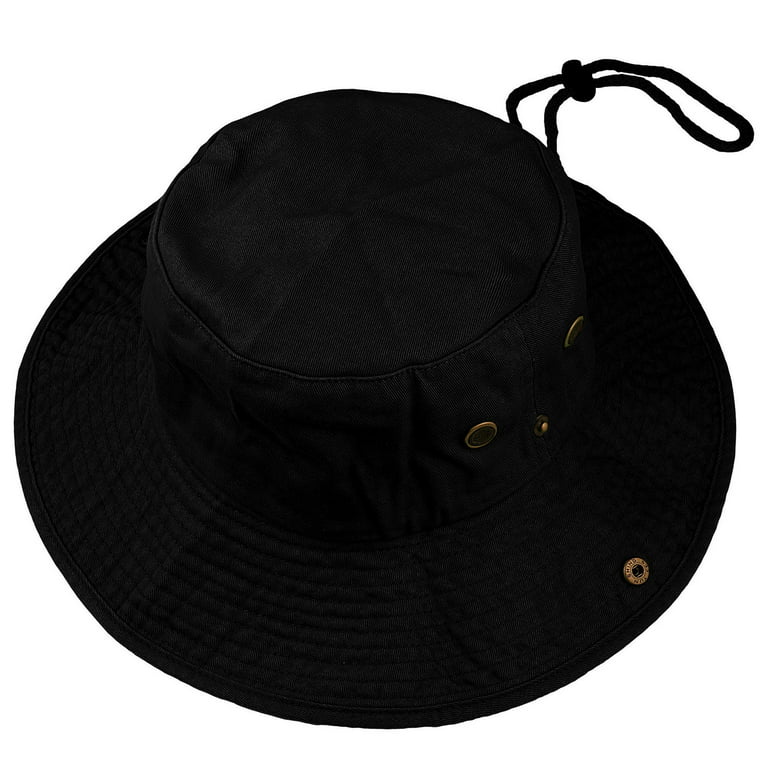 Wide Brim Hiking Fishing Safari Boonie Bucket Hats 100% Cotton UV Sun  Protection For Men Women Outdoor Activities L/XL Black 