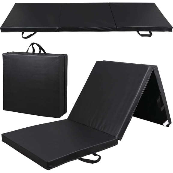 EverlyStays 6' x 2' Tri-Fold Portable Folding Exercise Mat, Extra Thick Foam Gymnastics Mat for Yoga Aerobics Martial Arts MMA Stretching Core Workouts, with Carrying Handle