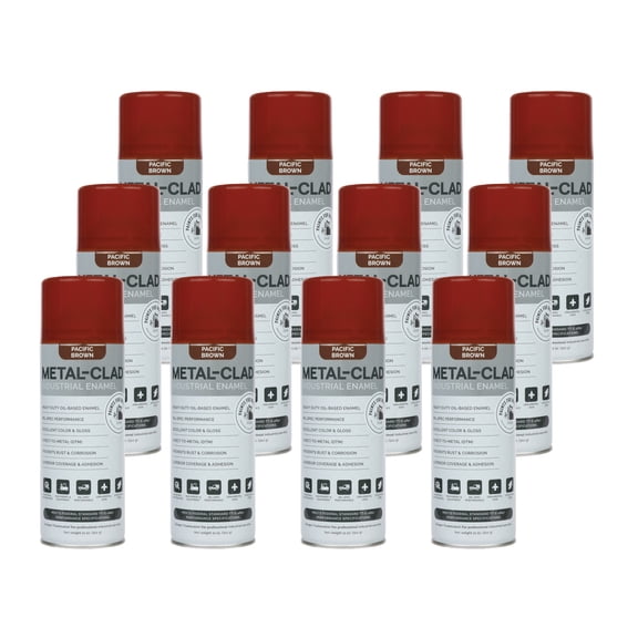 METAL-CLAD Paints For Industry Industrial Enamel, Aerosol Spray Paint - Steel Metal Iron Machinery - Case of 12 (Pacific Brown) 4-S-3237CS