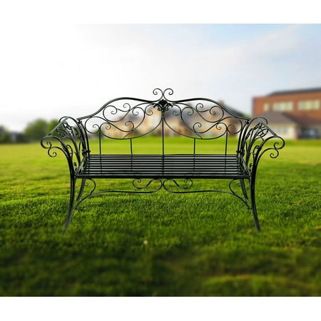 Antique Garden Bench - Antique Black Metal Garden Bench Chair 2 Seater for Garden, Yard, Patio, Porch and Sunroom