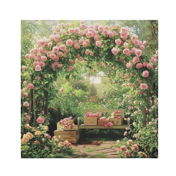 Satin Polyester Napkins - 20x20 InchSingle-Sided Printed Napkins, 1-Piece/4-Piece/6-Piece Set, DIY Personalized Table Setting，Flower Gate and Seat