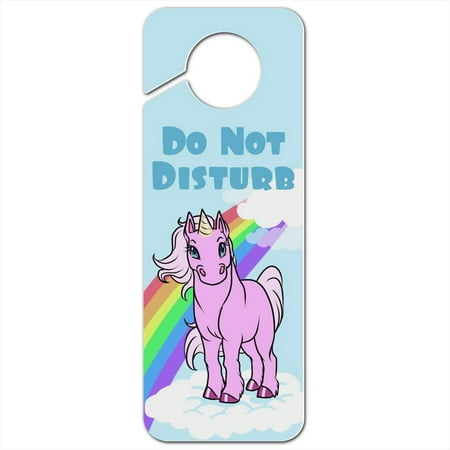 Pink Unicorn Floating on Cloud Rainbow Do Not Disturb Plastic Door Knob Hanger