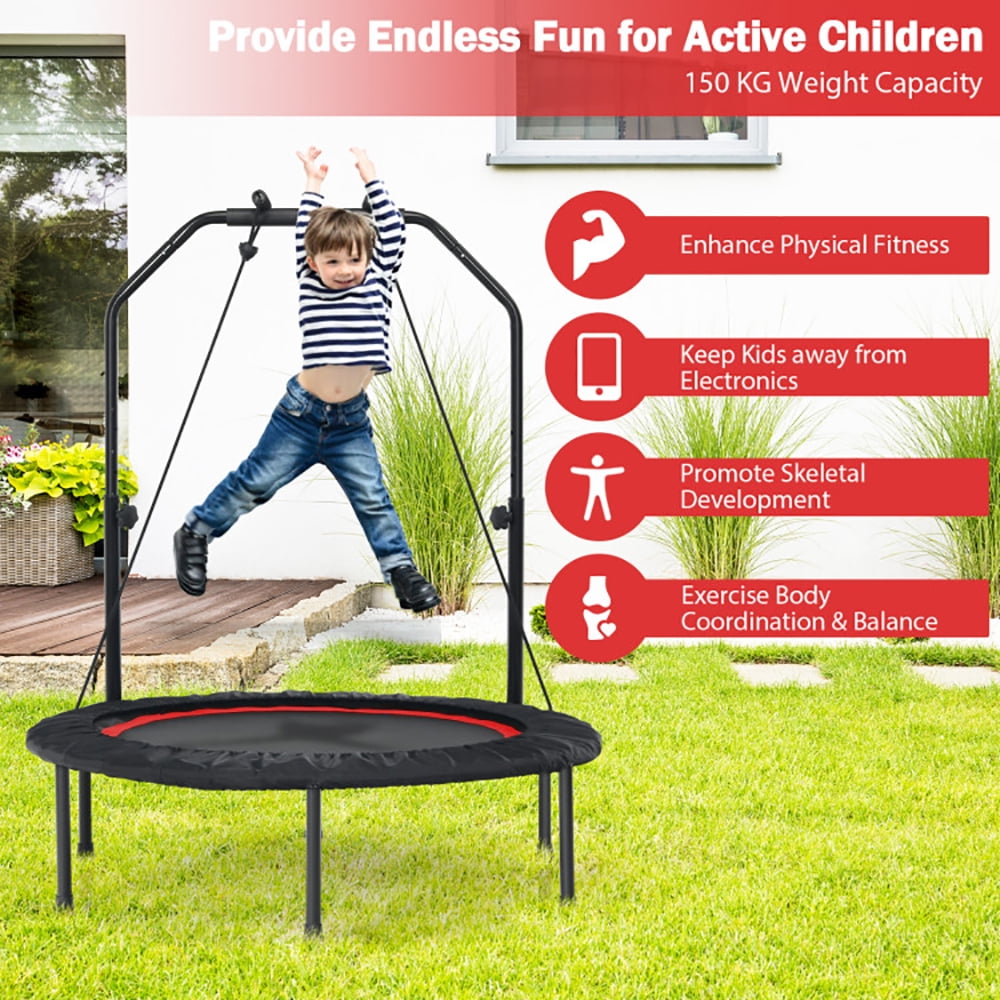 Aimee Lii 40 Inch Foldable Fitness Rebounder with Resistance Bands Adjustable, Trampoline for Kids, Red