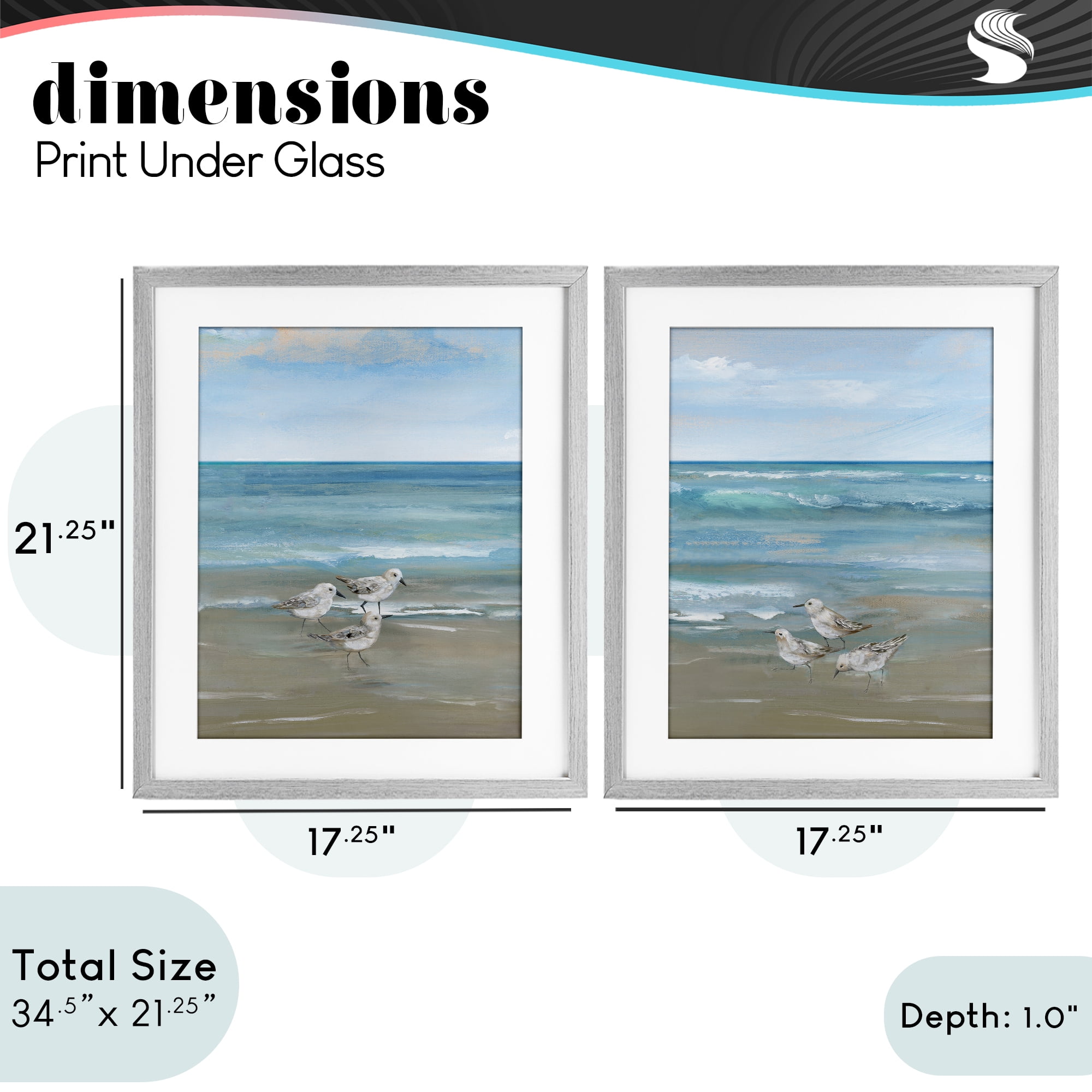 Stupell Industries Seaside Sanderlings at Dawn 2 Piece Gray Framed Print Under Glass Set, design by Nan