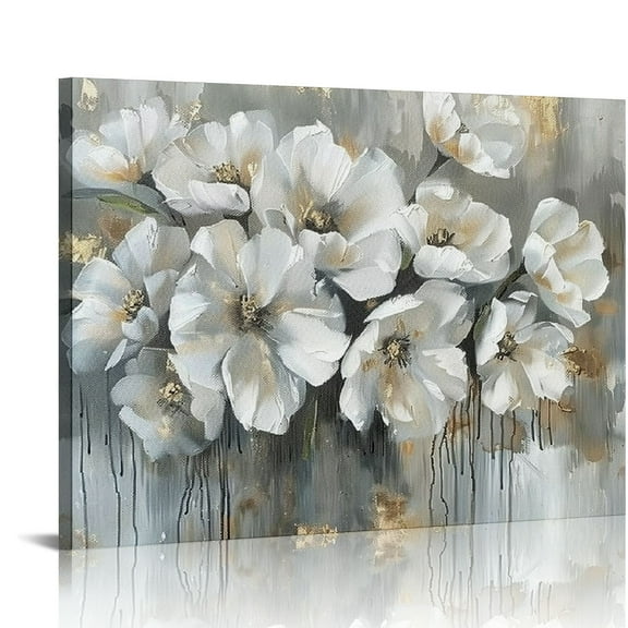 ARISTURING Abstract Floral Canvas Wall Art: White Lily Painting Blossom Flower Picture Contemporary Gold Foil Painted Artwork Botanical Print for Modern Bathroom Bedroom Living Room