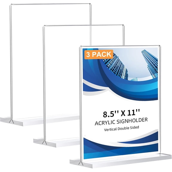 LZLINGMEI 3PCS Acrylic Double-Sided 8.5 x 11 Table Sign Holder Perfect for Office, Store & Events