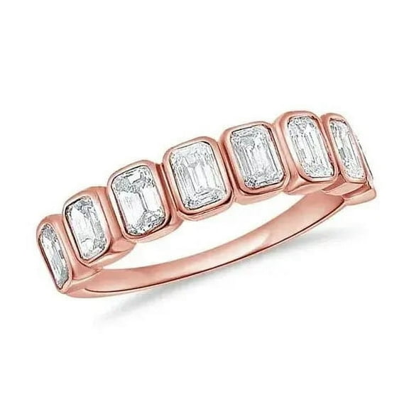 4x3mm Octagon-Cut Lab-Created Moissanite Bezel-Set Half Eternity Band Ring for Women in 925 Sterling Silver – Elegant Wedding Jewelry