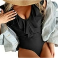 thumbnail image 2 of Traje de baño de una pieza para mujer, conjuntos de bikini para mujer, traje de baño de cintura alta con estampado de hojas de color liso para mujer, 2 of 5