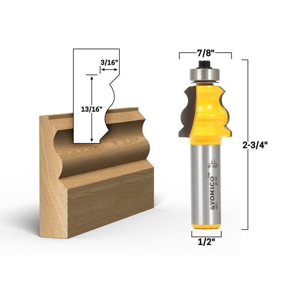Small Standard Crown Cap Molding Router Bit - 1/2" Shank - Yonico 16111
